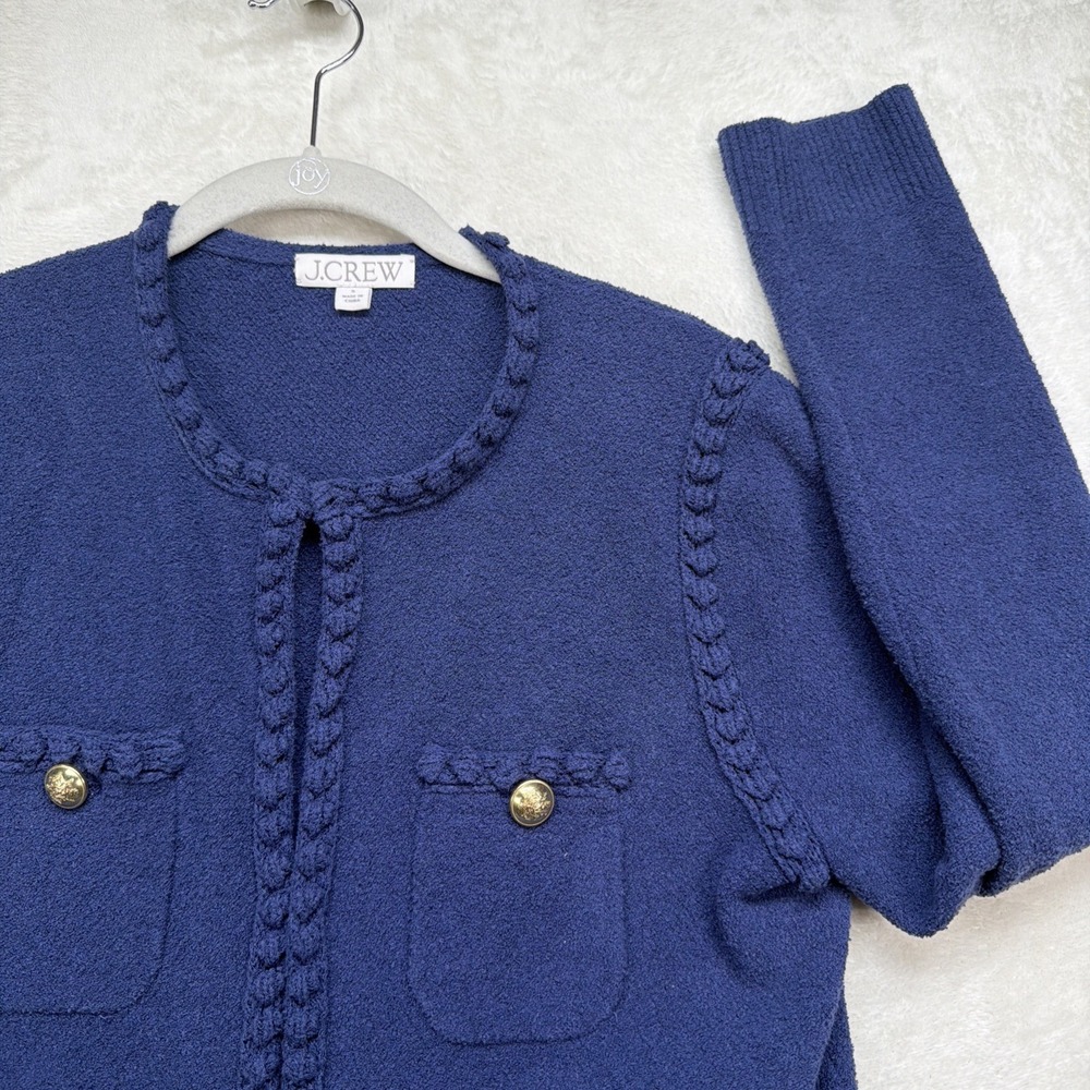 J.Crew Odette Lady Jacket Sweater Women's S Navy Boucle Gold Button BR789